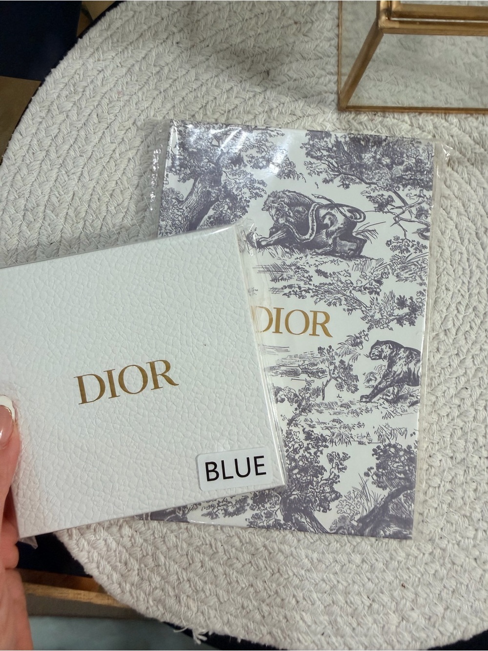 Christian Dior Blue Toile de Jouy Compact Mirror + Hardcover Ruled Notebook Set - Picture 8 of 8